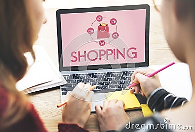 Shopping Online Shopaholics E-Commerce E-Shopping Concept Stock Photo