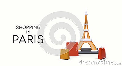 Shopping in Paris. Excursion to capital of world fashion Vector Illustration