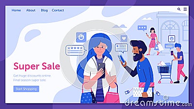 Shopping Sale Landing Page Banner Vector Illustration