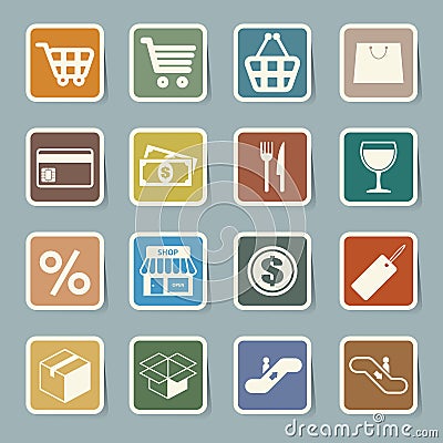 Shopping sticker icons set. Vector Illustration