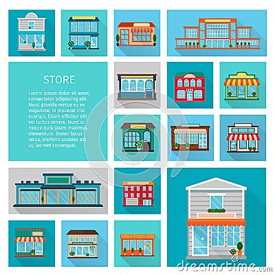 Shopping in stores icons set Vector Illustration