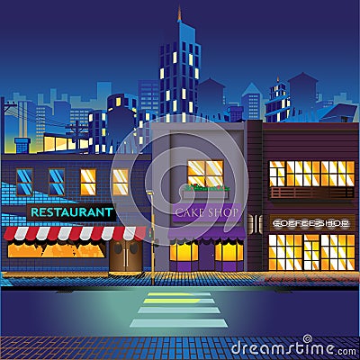 Shopping Street At Night vector background Vector Illustration