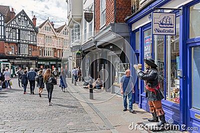 Shopping street with people downtown old historic Canterbury cit Editorial Stock Photo