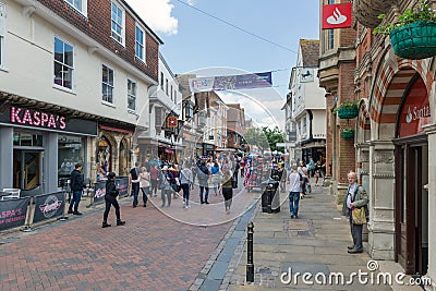 Shopping street with people downtown old historic Canterbury cit Editorial Stock Photo