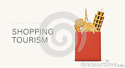 Shopping tourism. Things and products of foreign manufacturers Vector Illustration
