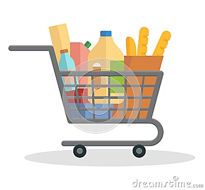 Shopping trolley full of food Vector Illustration