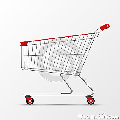 Shopping trolley for shop store supermarket realistic template. Grocery cart Cartoon Illustration