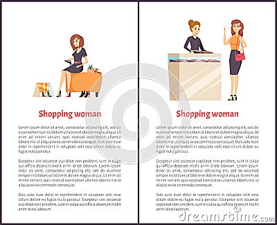 Shopping Woman Female Shopaholic Shoes and Jewelry Vector Illustration