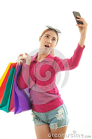 Shopping woman self photographing Stock Photo