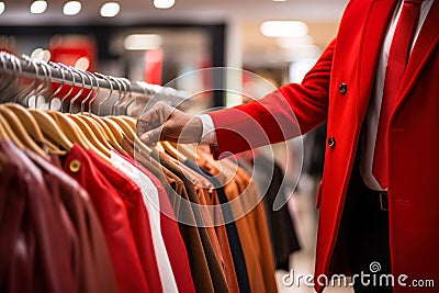 shoppingv hanger with outerwear trying on things generative ai Stock Photo