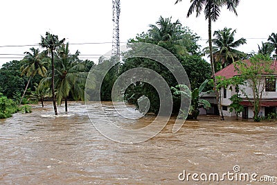 Shops and buildings are submerged in the flood water Editorial Stock Photo