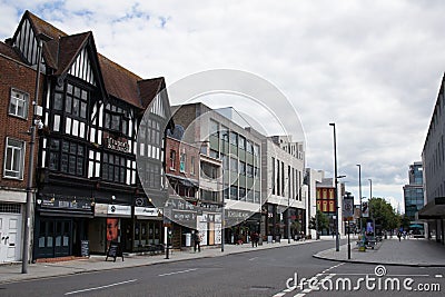 Shops and restaurants on Above Bar Street in Southampton, Hampshire, UK Editorial Stock Photo