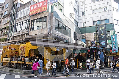 Shops and restaurants around the Yongkang street in Taipei Editorial Stock Photo