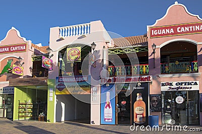 Shops and Restaurants, Aruba, Caribbean Sea Editorial Stock Photo