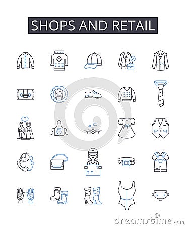 Shops and retail line icons collection. Boutiques, Stores, Markets, Outlets, Supermarkets, Malls, Department stores Vector Illustration