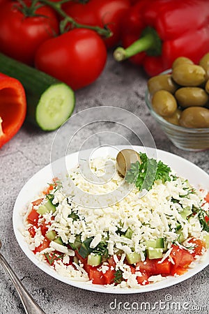 Shopsky salad - national Bulgarian dish Stock Photo