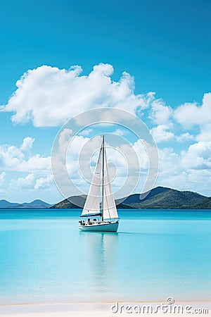 The shore of whitsunday island with sailboat for a holiday, in the style of joel robison Generative AI Stock Photo