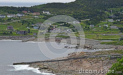 Shoreline along the town of Flatrock, NL Stock Photo