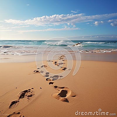 Shoreline imprints, footprints on beach sand narrate tales of ocean rendezvous Stock Photo