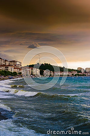 Shoreline With Wild Sea And Storm Wind Stock Photo
