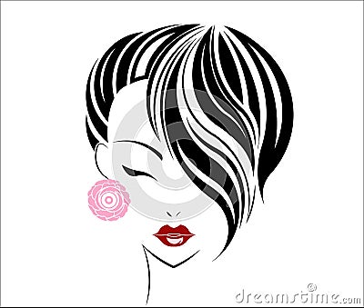 Short hair style icon, logo women face Vector Illustration