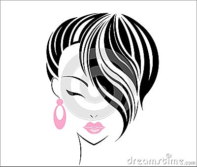 Short hair style icon, logo women face Vector Illustration