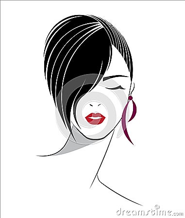 Short hair style icon, logo women face Vector Illustration