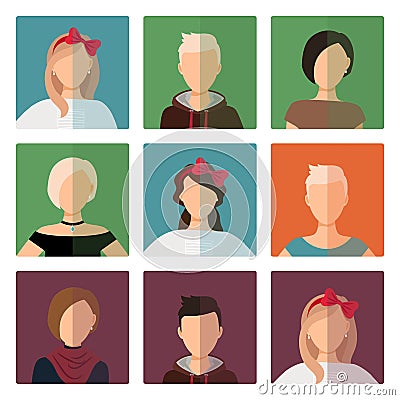 Short hairstyles female avatar icons set Vector Illustration