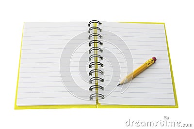 Short Pencil on Open Note Book Stock Photo