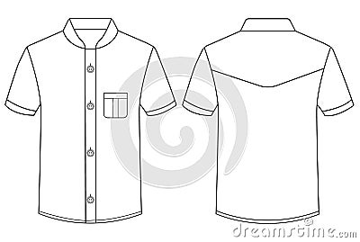 Short sleeved men resort shirt flat technical drawing vector illustration mockup template design Cartoon Illustration