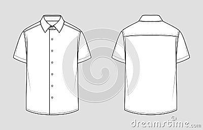 Short sleeved shirt. Flat technical drawing. Vector Illustration