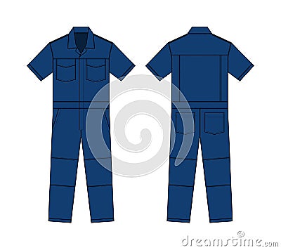 Short sleeves working overalls Jumpsuit, Boilersuit template vector illustration | Blue Vector Illustration