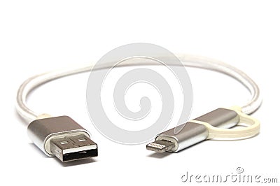 A short white universal serial bus USB low power interface cable Stock Photo