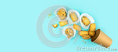 Shortbread biscuits in sugar on a blue background. Stock Photo