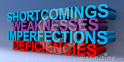 Shortcomings weaknesses imperfections deficiencies on blue Stock Photo