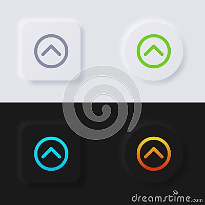 Shorten arrow button icon set, Multicolor neumorphism button soft UI Design. Vector Illustration