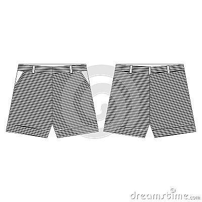 Shorts with a pocket in black stripes fabric for girls isolated on white background Cartoon Illustration