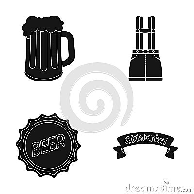 Shorts with suspenders, a glass of beer, a sign, an emblem. Oktoberfestset collection icons in black style vector symbol Vector Illustration