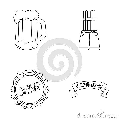 Shorts with suspenders, a glass of beer, a sign, an emblem. Oktoberfestset collection icons in monochrome style vector Vector Illustration