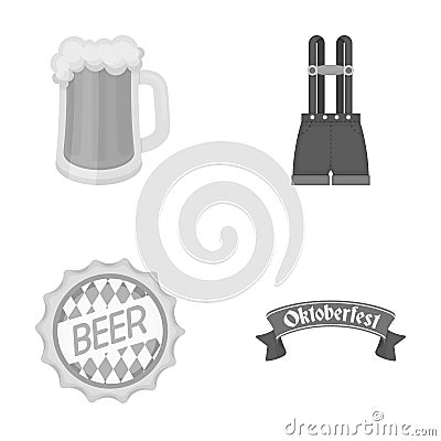 Shorts with suspenders, a glass of beer, a sign, an emblem. Oktoberfestset collection icons in outline style vector Vector Illustration