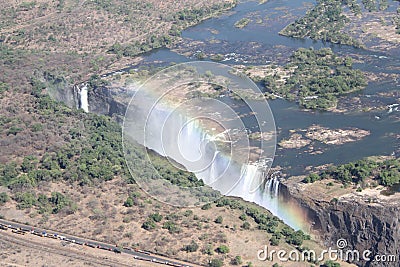 Victoria Falls waterfall aerial shots from helicopter Stock Photo