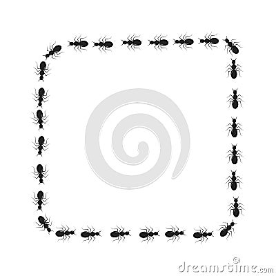 A shot of ants walking in a square. The path of the ants in the square. Ant tracks. Vector Illustration