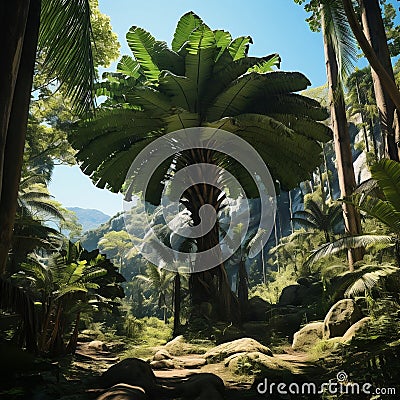 shot of a Bismarck Palm (Bismarckia nobilis), with its fan-shaped leaves and towering presence by AI generated Stock Photo