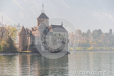 Shot of the Castle of Chillon in spring, Villeneuve, Switzerland Editorial Stock Photo