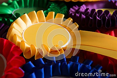 Full Frame Shot Of Colourful Political Rosettes Stock Photo