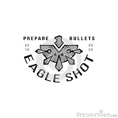 The shot of a flying eagle. Badge logo design for deadly animals. Stock Photo