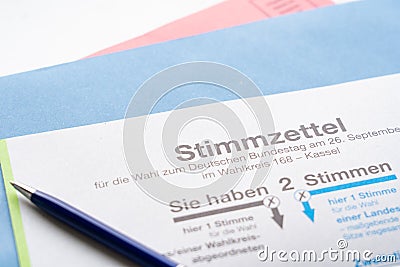 Shot of German ballot papers for the political elections in Germany for casting the first vote Stock Photo