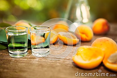 Shot glass with apricot alcohol brandy Stock Photo