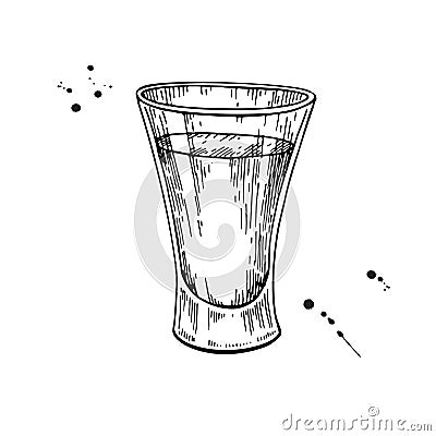 Shot glass drawing. Tequila, vodka, cocktail, alcohol drink vect Vector Illustration