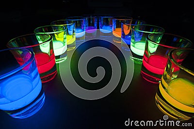 Shot Glasses with Glow Stick Juice Stock Photo